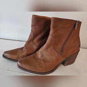 Lucky Brand Leather Bootie Boots Carmel Tan Country Western Bohemian Size 12M